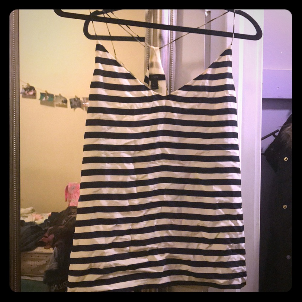 J Crew Navy Striped Silk Top